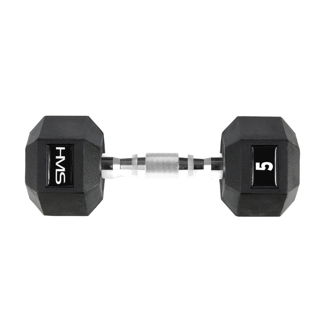 Hex Dumbbell 5 kg, Rubber-Coated, Knurled Handle