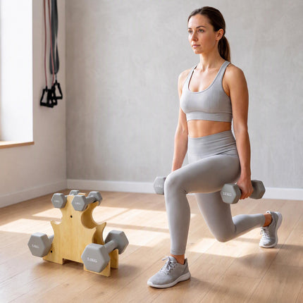 Hex Dumbbell Set with Wood Rack – 1kg, 3kg, 5kg Weights