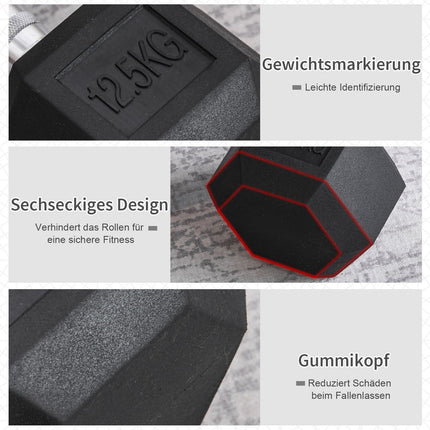 Hexagon dumbbell with knurled handle - 12.5 kg cast iron