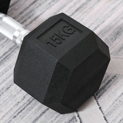 15 kg hexagon dumbbell, knurled handles, cast iron