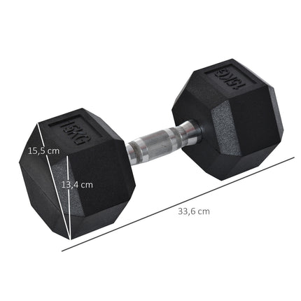 15 kg hexagon dumbbell, knurled handles, cast iron