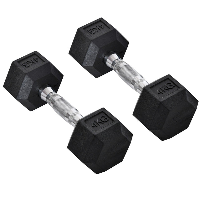 Hexagon Dumbbells Set, 2x4 kg, cast iron, knurled handles