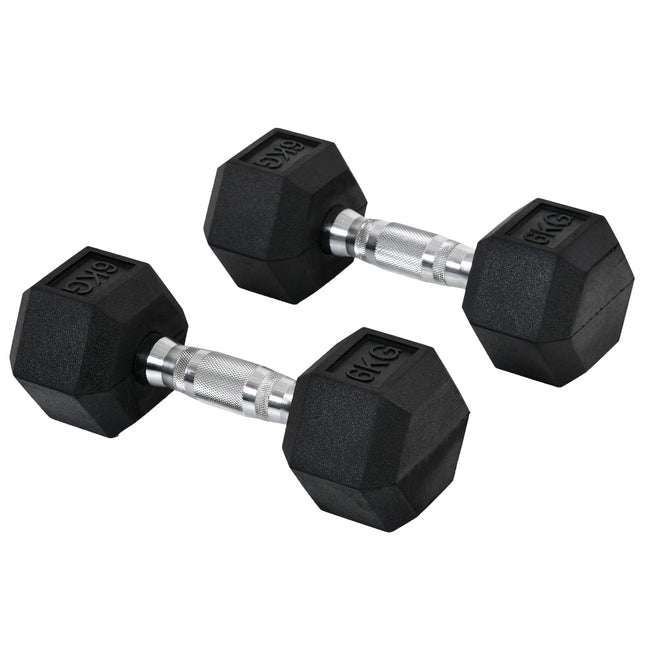 Hexagon Dumbbells Set, 2x6 Kg, rubber coated cast iron