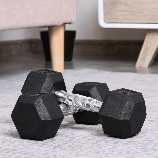 Hexagon Dumbbells Set, 2x4 kg, cast iron, knurled handles