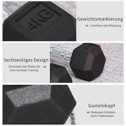 Hexagon Dumbbells Set, 2x4 kg, cast iron, knurled handles