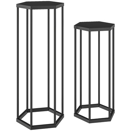 Hexagonal Metal Plant Stands, Indoor Outdoor, Set of 2