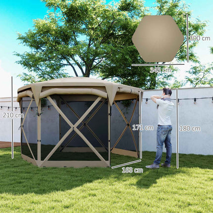 Hexagonal pop-up pavilion 3.5x3m, UV30+ waterproof garden tent