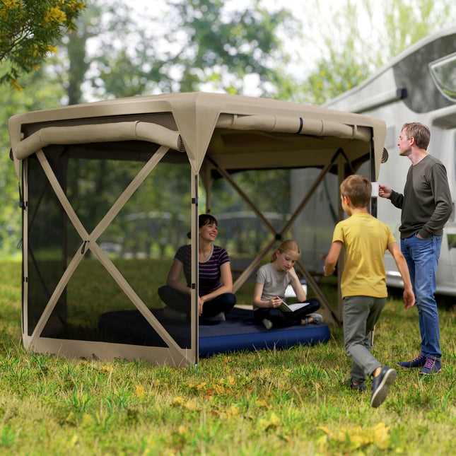 Zeshoekig paviljoen ca. 3,5x3m pop-up opvouwbaar paviljoen met afneembaar dak UV 30+ opvouwbare waterdichte partytent tuintent met 5 zijpanelen tuinpaviljoen voor camping tuinfestival, kaki Aosom