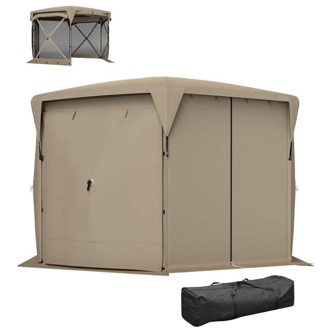 Zeshoekig paviljoen ca. 3,5x3m pop-up opvouwbaar paviljoen met afneembaar dak UV 30+ opvouwbare waterdichte partytent tuintent met 5 zijpanelen tuinpaviljoen voor camping tuinfestival, kaki Aosom