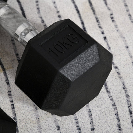 Hexagon Dumbbell set, 2x10kg black rubber coated iron