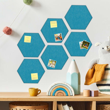 Hexagons of blue felt for pin board - 6 pcs