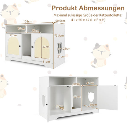 Hidden Cat Litter Cabinet with Storage for 2 Cats, White