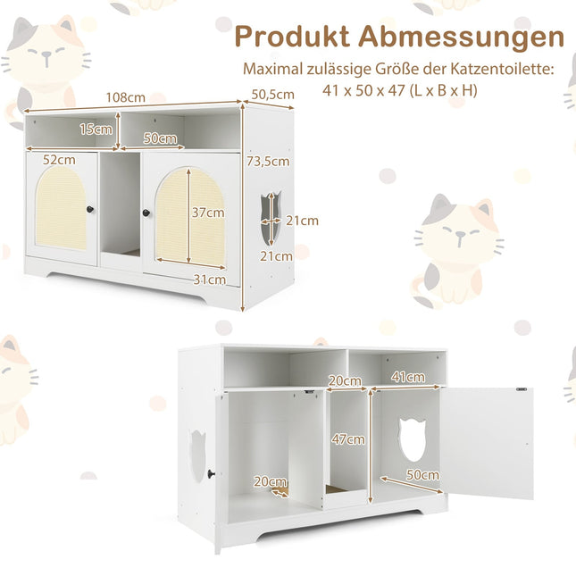Hidden Cat Litter Cabinet with Storage for 2 Cats, White
