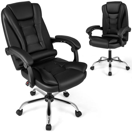 High Back Executive Chair, Black Leather, Adjustable Recline