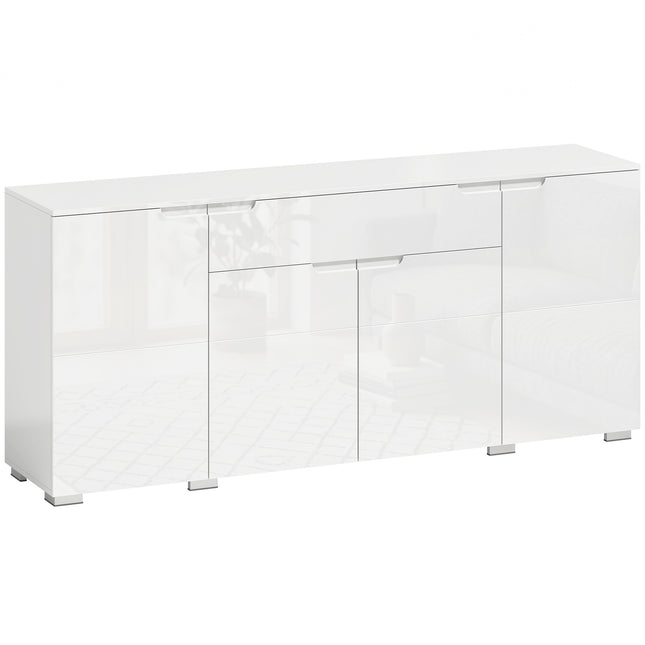 High-Gloss White Sideboard, 4 Doors, Adjustable Shelves