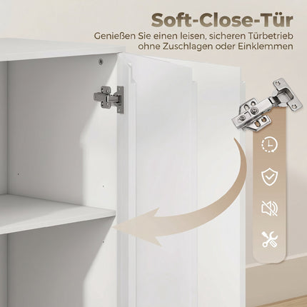 High-Gloss White Sideboard, 4 Doors, Adjustable Shelves