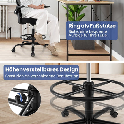 High Mesh Drafting Chair, Adjustable Footrest, Black