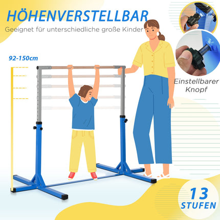 Adjustable gymnastic bar, 75 kg load, steel and wood