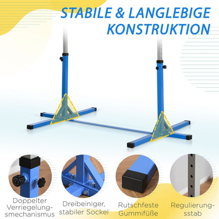Adjustable gymnastic bar, 75 kg load, steel and wood