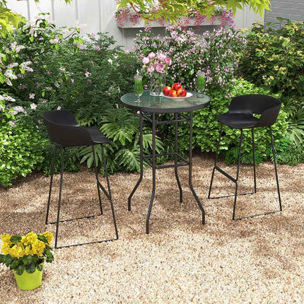 High garden table bar table round bistro table with table top made of tempered glass 68 x 68 x 97 cm black