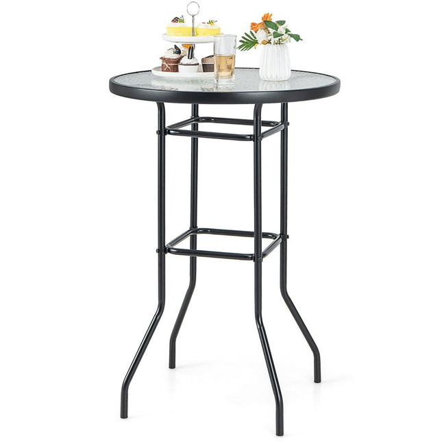High garden table bar table round bistro table with table top made of tempered glass 68 x 68 x 97 cm black
