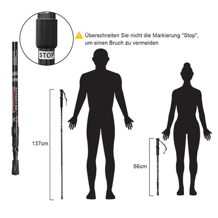 Hiking poles pack of 2 adjustable walking climbing poles 66-137 cm black
