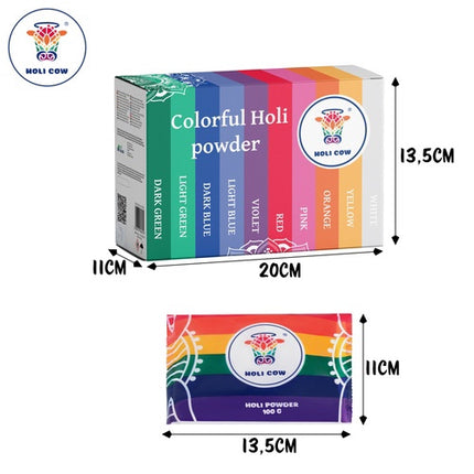 Holi Color Powder Set, 10x100g, 10 Vivid Colors