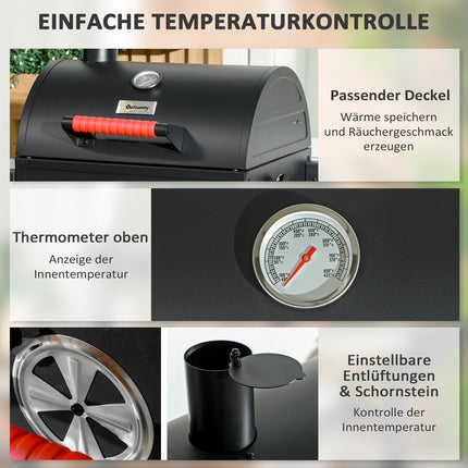 Wooden table grill with charcoal tray and thermometer