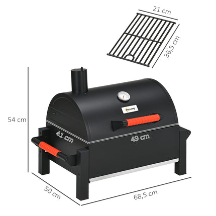 Wooden table grill with charcoal tray and thermometer