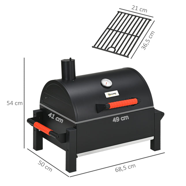 Wooden table grill with charcoal tray and thermometer