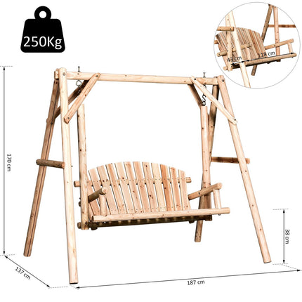 2-seat garden swing bench in wood, 187 x 137 x 170 cm