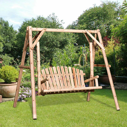 2-seat garden swing bench in wood, 187 x 137 x 170 cm