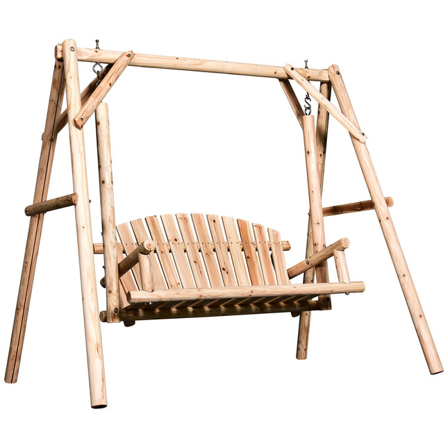 2-seat garden swing bench in wood, 187 x 137 x 170 cm