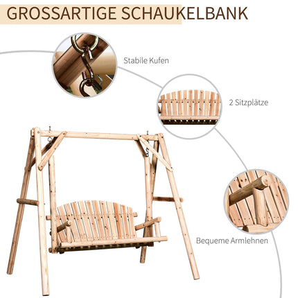2-seat garden swing bench in wood, 187 x 137 x 170 cm