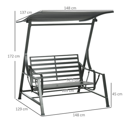 2-seat garden swing with adjustable canopy, dark grey