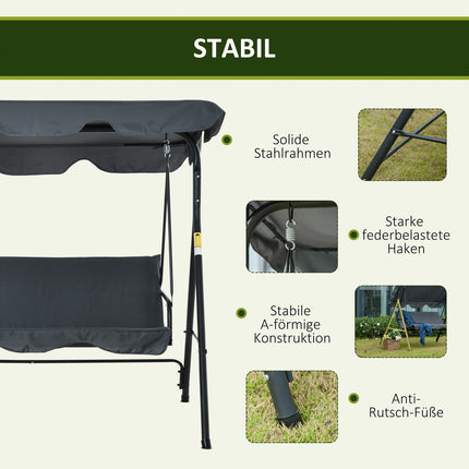 3-seat swivel bench with roof - steel, gray and black