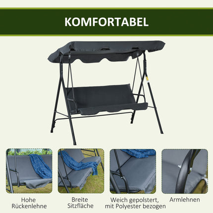 3-seat swivel bench with roof - steel, gray and black