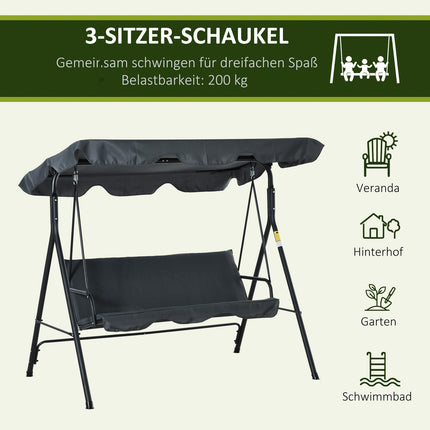 3-seat swivel bench with roof - steel, gray and black