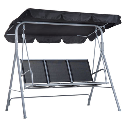 3-seat garden swing with roof - metal frame, black/silver