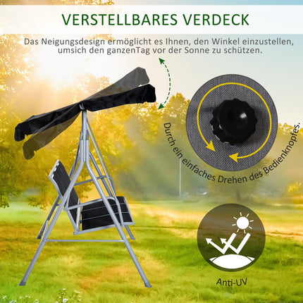 3-seat garden swing with roof - metal frame, black/silver