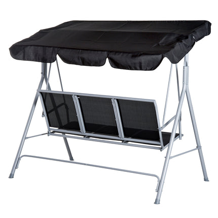 3-seat garden swing with roof - metal frame, black/silver