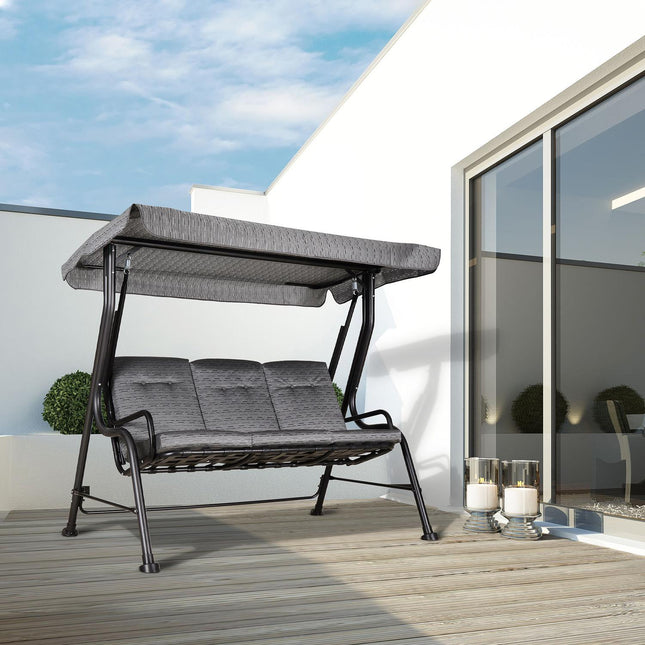 3-seat garden swing with adjustable canopy, grey