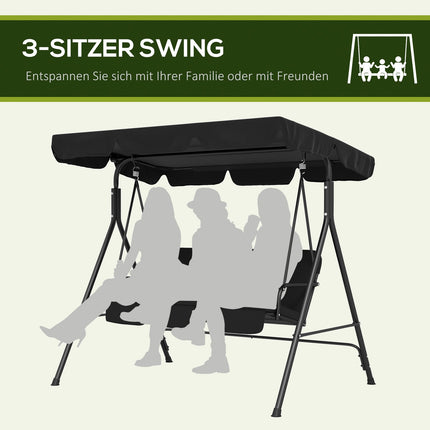 3-seater garden swing bench, adjustable roof, steel, black