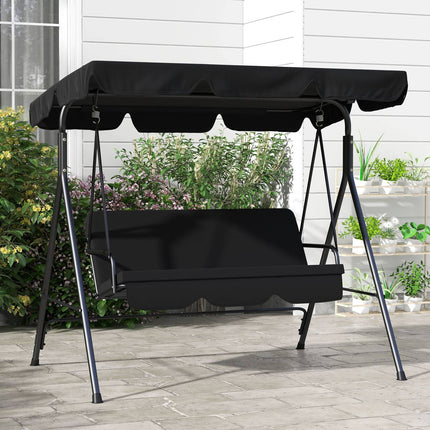 3-seater garden swing bench, adjustable roof, steel, black