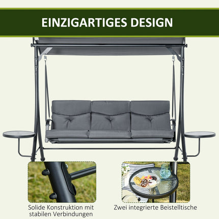 3-seater garden swing bench with canopy and table
