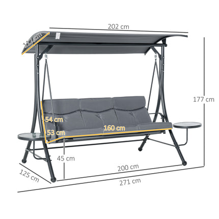 3-seater garden swing bench with canopy and table