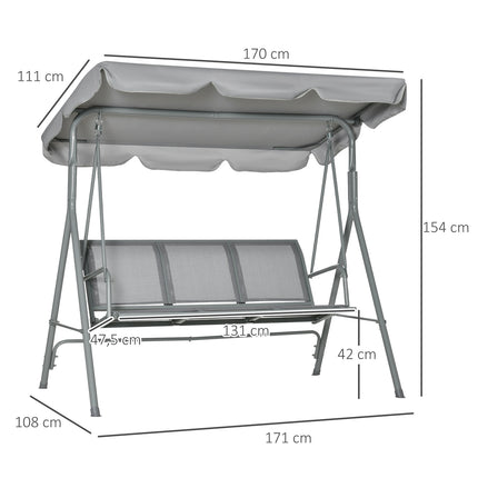 3-seater gray garden swing bench with roof - metal 170x110x153cm