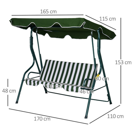 3-seat garden swing with adjustable canopy, green