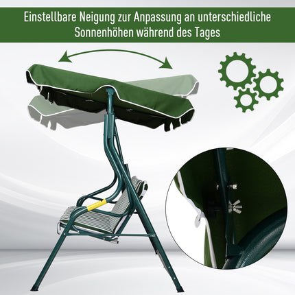 3-seat garden swing with adjustable canopy, green