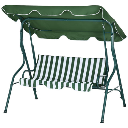 3-seat garden swing with canopy, steel frame, green